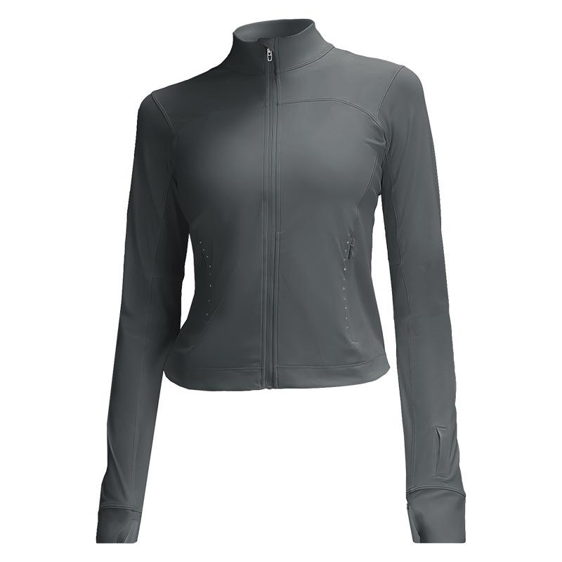 

Женская облегающая светоотражающая нейлоновая спортивная куртка — защита от солнца, высокая эластичность, воротник-стойка, легкая для летней йоги и активного отдыха XXXL (130-150 jin)