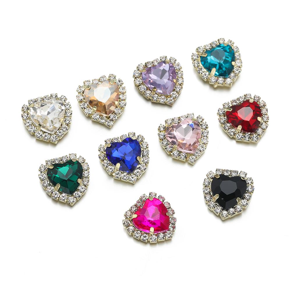 10Pcs/lot 14x15MM Metal Heart Rhinestones Acrylic Sewing Accessories DIY Clothing Hair Accessories Decorative Jewelry