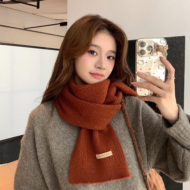 New Korean Knitted Wool Scarf for Women's Autumn and Winter Couples, Versatile, Thickened and Warm, Including Narrow Scarf