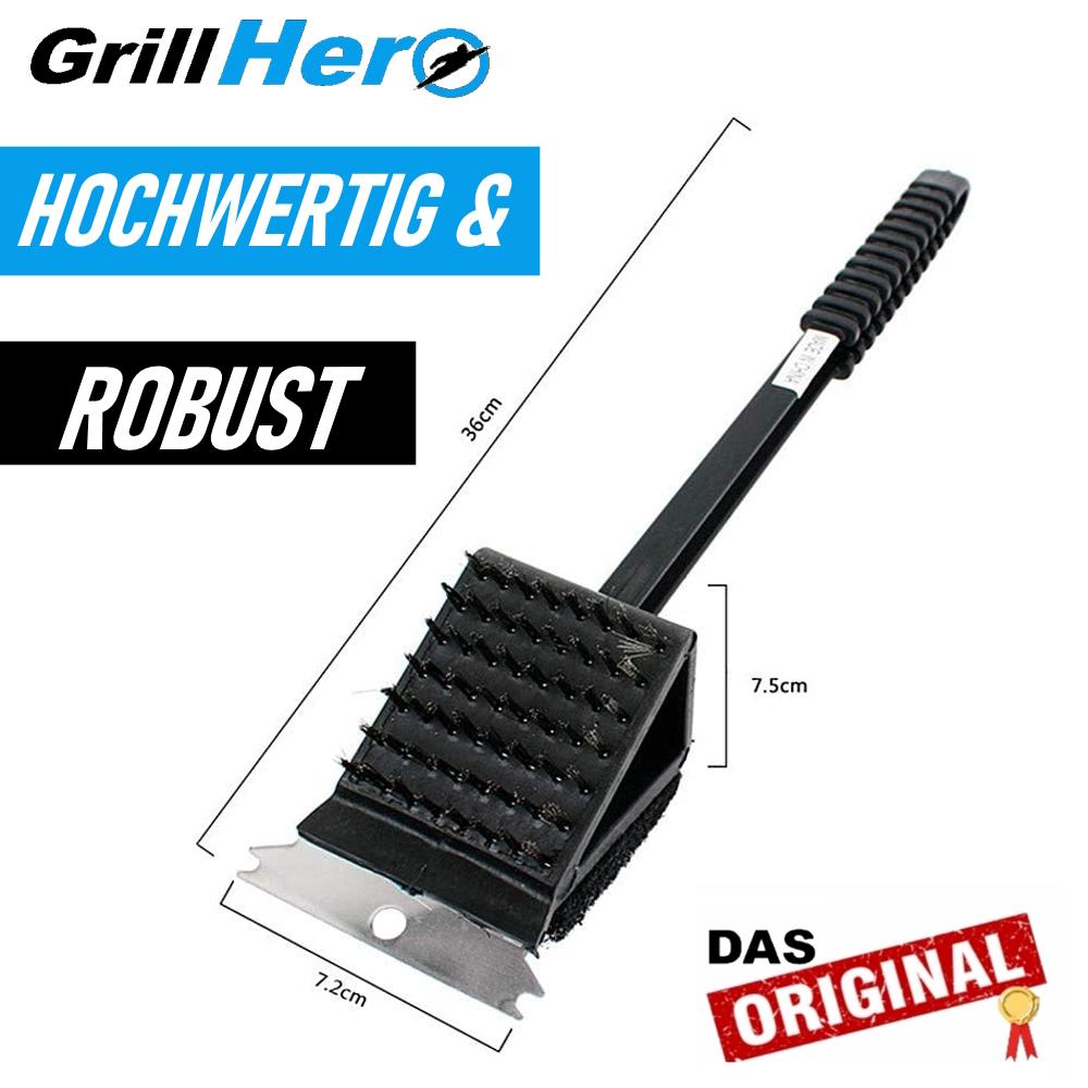 GRILLHERO 3in1 Grillreinigungsbürste Profi Grillbürste Grill Grillrost rostfrei