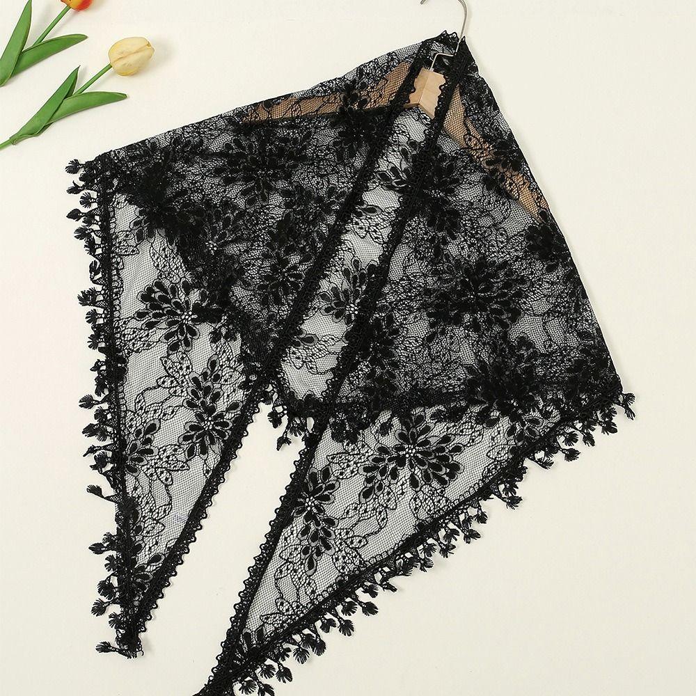 Casual Vintage Lace Flower Hair Scarf Shawl Thin Chic Style Bandanas for Women Cute Bohemian Triangle Head Scarf Pastoral Style