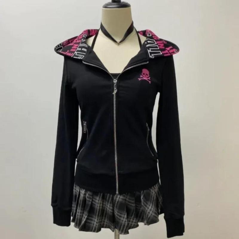 Sudaderas con capucha 2KWEIRD Y2k Punk para mujer, sudadera vintage estética grunge con cremallera, ropa de calle, tops ajustados, chaquetas góticas femeninas