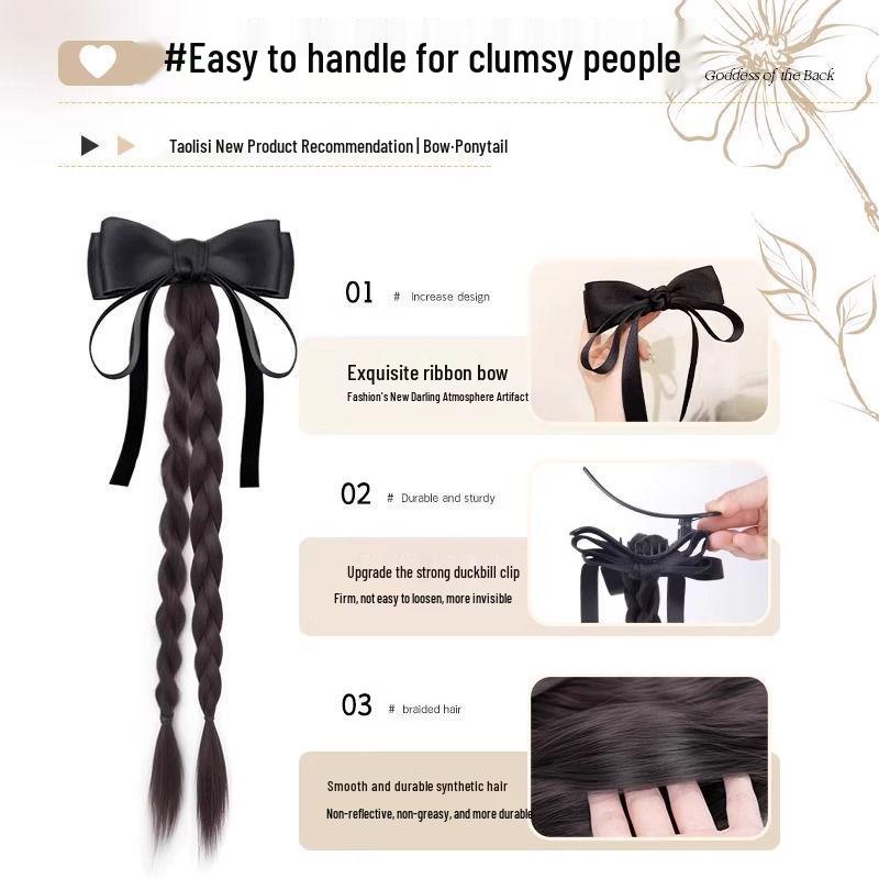 Women's Claw Clip Bow Ribbon Ponytail Braid – Elegant Curly Hair Updo Clip