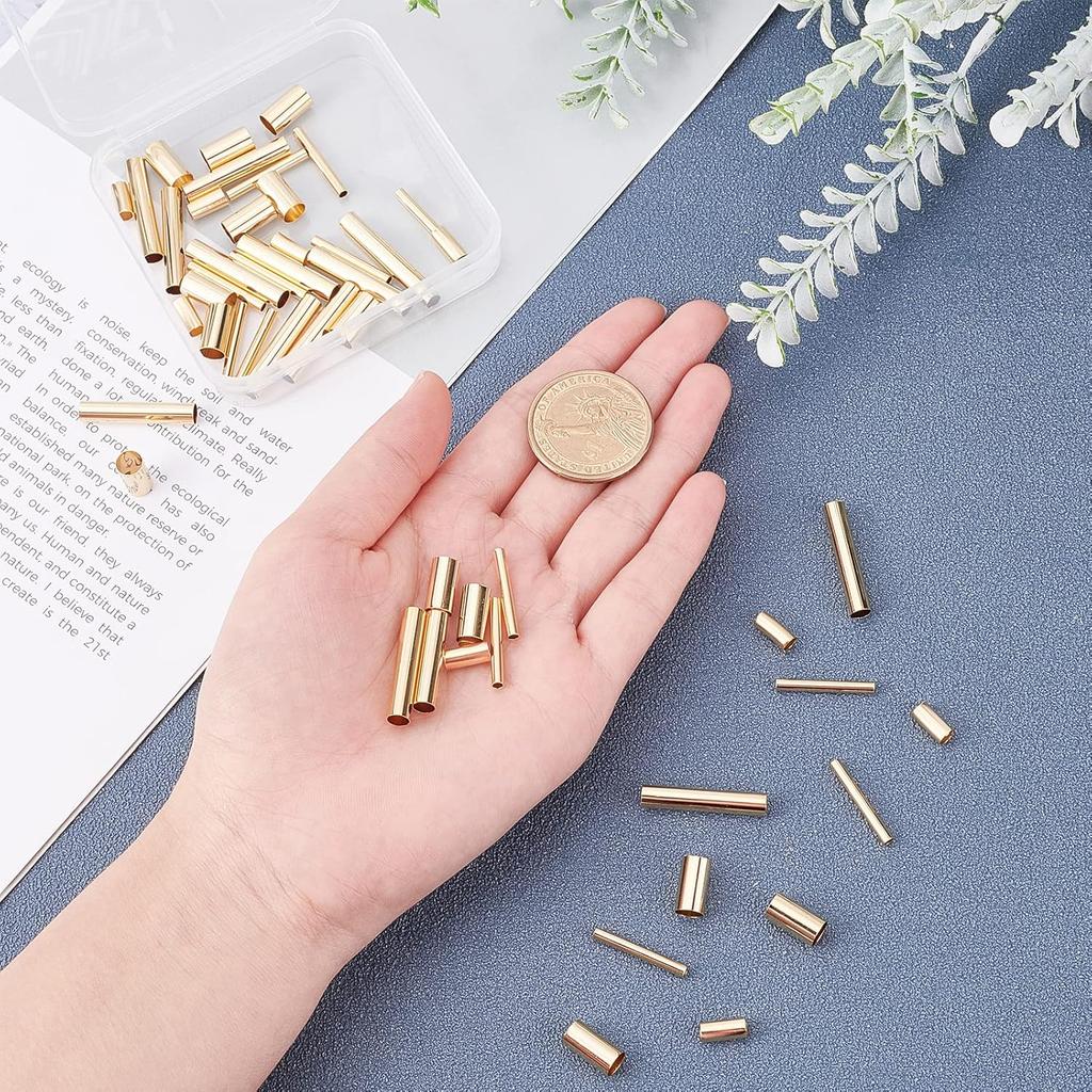 PH PandaHall 60pcs Brass Tube Beads 4 Sizes 9~24.5mm Long Tube Spacer Beads 24K Gold Plated Macrame Beads for DIY Sewing Craft Wall Hanging Plant