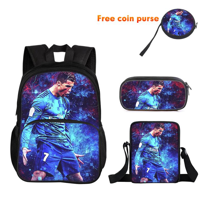 Ronaldo 3Pcs Set Backpack Sport Shoulder Bag Pencil Case CR Backpack Football Star Book Bags for Boys Girls Best Gift