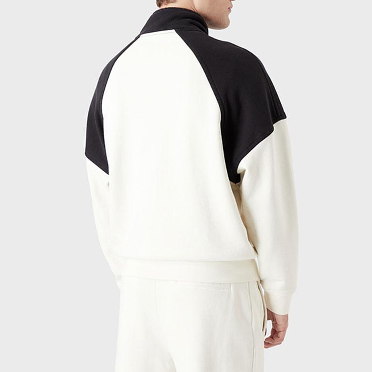 Emporio Armani Ss22 Color Block Stand Collar Loose Fit Drawstring Pullover Long Sleeve Sweatshirt Men sweatshirt Black 6L1M81-1JWPZ-F920