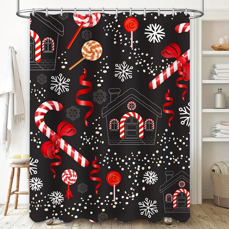 Tu Festive Christmas Bathroom Decorholiday Shower Curtainred And White Candy Cane Patternwinter Wonderland Designcozy Holiday Vi