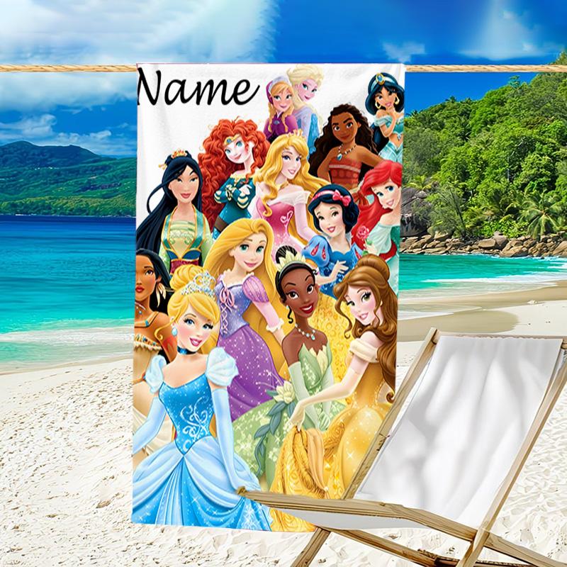 1pc Princess1 Beach Towel with Custom Name, Beach/Swimming/Bath/Picnic/Camping Towel, Suitable for Seaside Beaches