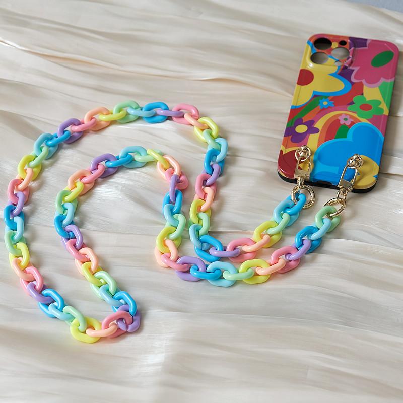 New Phone Accessory Cellphone Part Chain Anti Lost Universal Candy Rainbow Shoulder Neck Crossbody Phone Strap Case Holder Chain