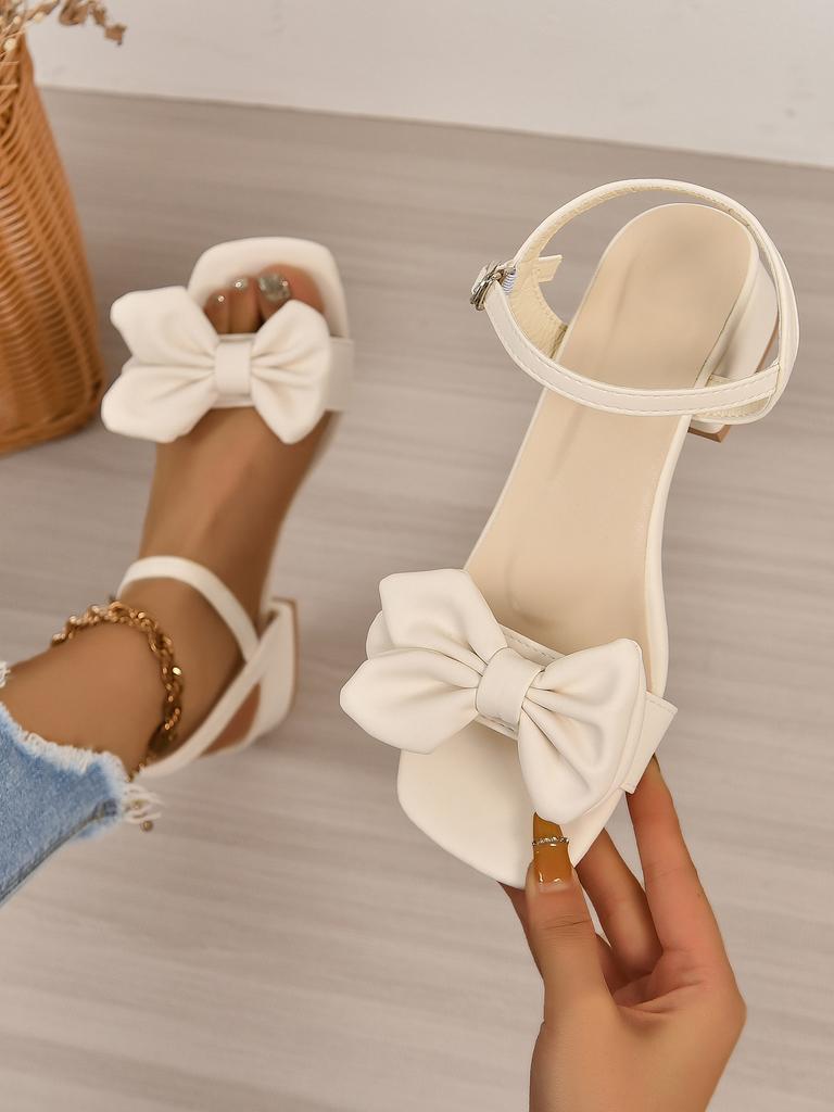 Fashion Large Size Solid Color Open-toe Sandals Women Summer New One-line Buckle Fashion Temperament Bow Knot Comfortable Women Shoes