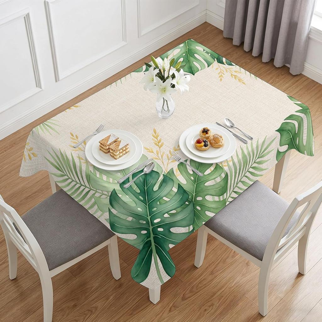 Summer Green Palm Leaf Rectangle Tablecloth for Table Decor Reusable Kitchen Dining Tablecloth Wedding Party Decorations