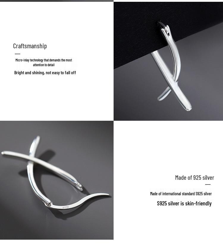 Fengshang S925 Silver Line Crossover Ear Cuffs Stud Earrings for Women - 2025 Autumn/Winter Trend