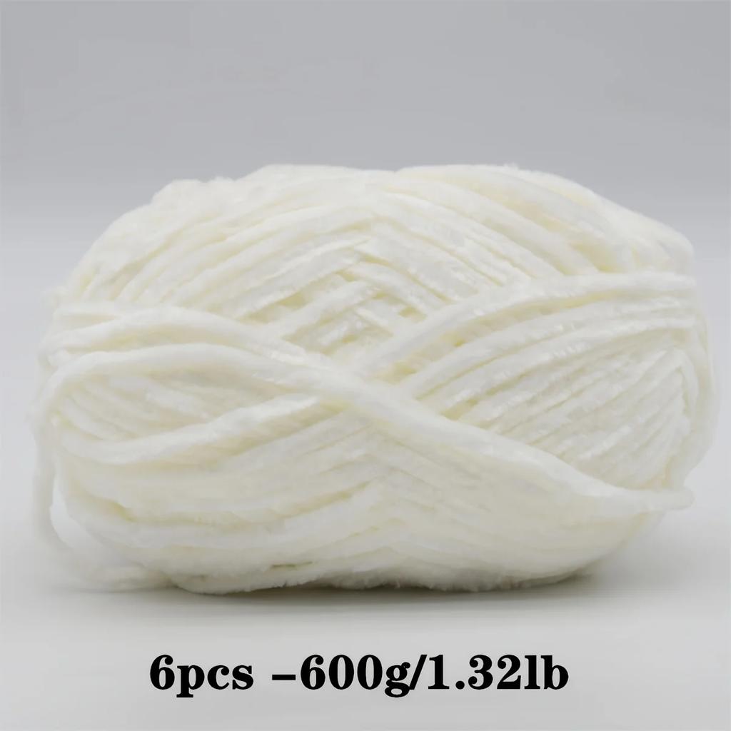 6-Pack Soft Chenille Velvet Yarn, 100g Each, 100% Polyester, Assorted Colors, for Crocheting Sweaters, Coats and DIY Crafts