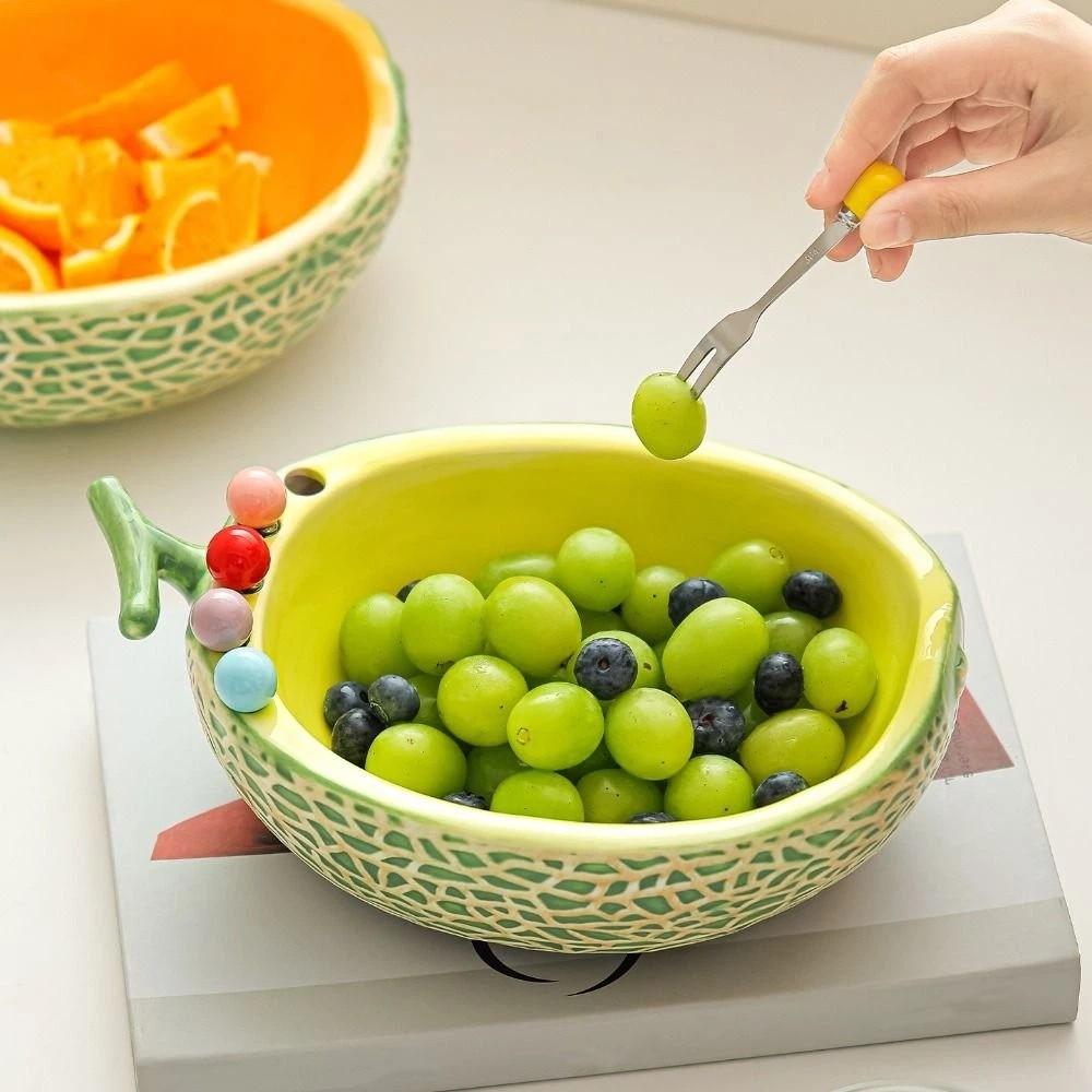 Keramik Obstservierplatte Große Kapazität Snackplatte mit Gabel Dessert Servieren