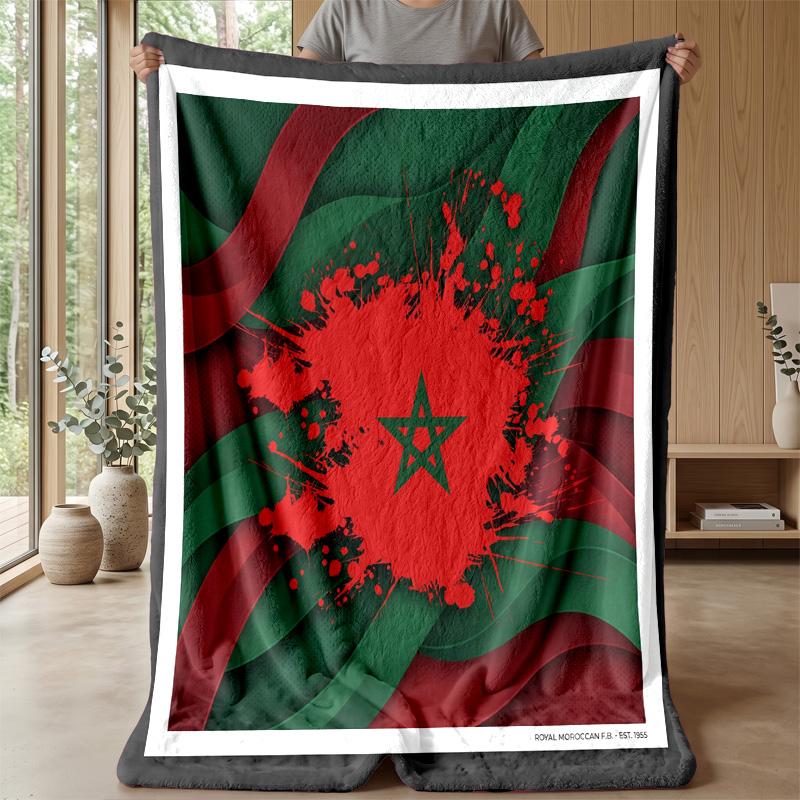 Morocco Football Printed Flannel Blanket Skin Friendly Warm Decorative Throw for Indoor Couch Bed Daily Use