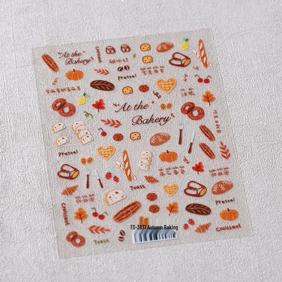 TENSOR Autumn Baking Cartoon Nail Stickers - Thin, Flexible, Self-Adhesive (TS-3831)