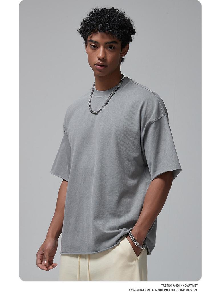 ARTIE Men's 2024 Spring/Summer Vintage Washed Curled Short-Sleeve T-Shirt - American Street Style.