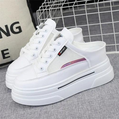 Fashion Mesh Breathable Slippers Women's 2024 Summer Outer Wear Thick Bottom Inner Heightened 8cm Slip-on Loafers Without Heel Sneakers