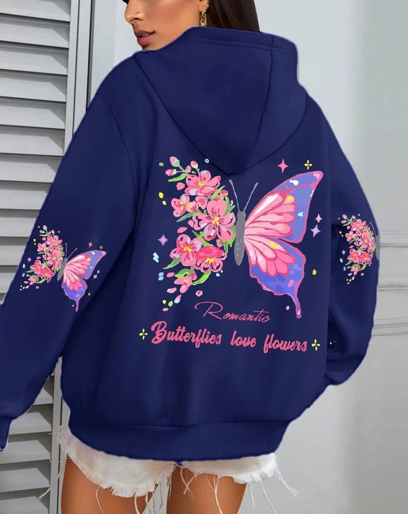 Farfalle Amore Floral Print Women's Autumn Fleece Hoodie