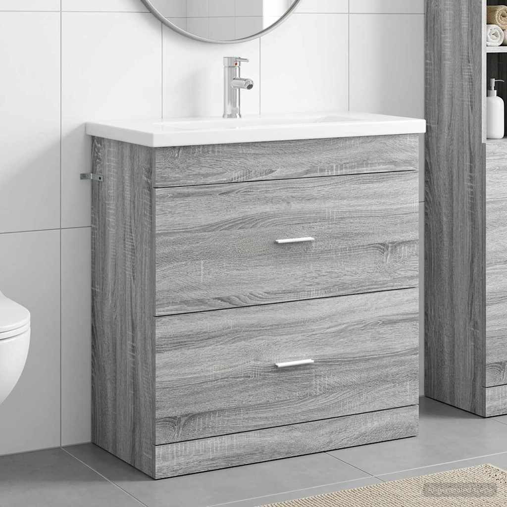 Bathroom Furniture Set Gray Sonoma 81 X 40 X 84.5 Cm Particleboard