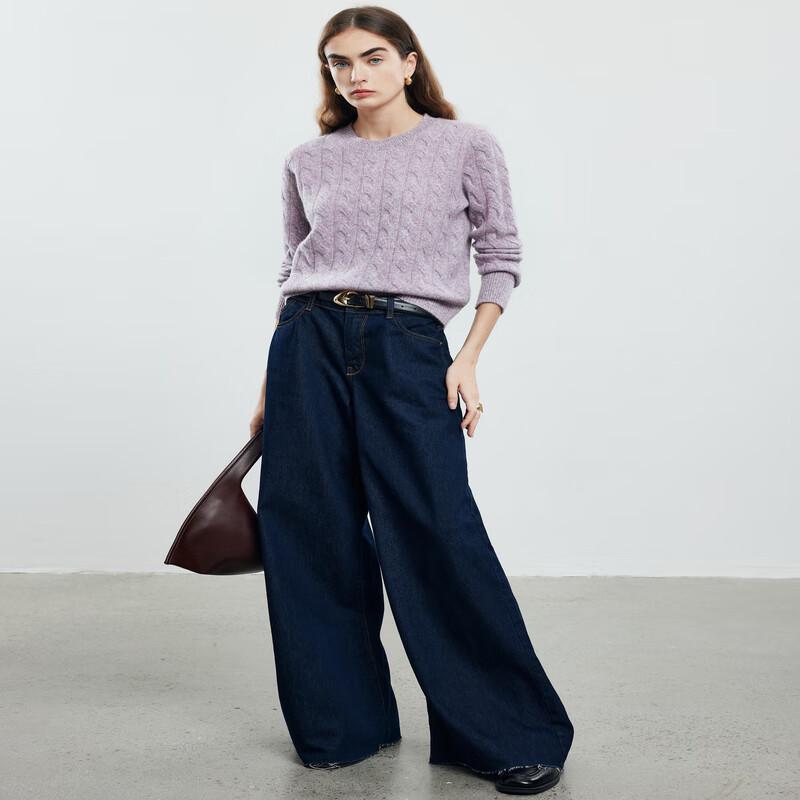 PALUOPO Women's Round Neck 3D Cable Knit Cashmere Sweater