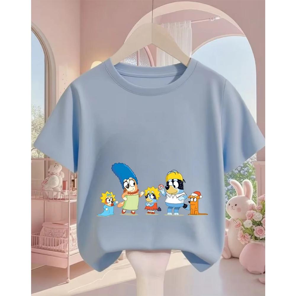 Cute Kawaii Children T Shirt Bluey Popular Print Summer Street Style Fashion Tops For Kids 3-14 Age