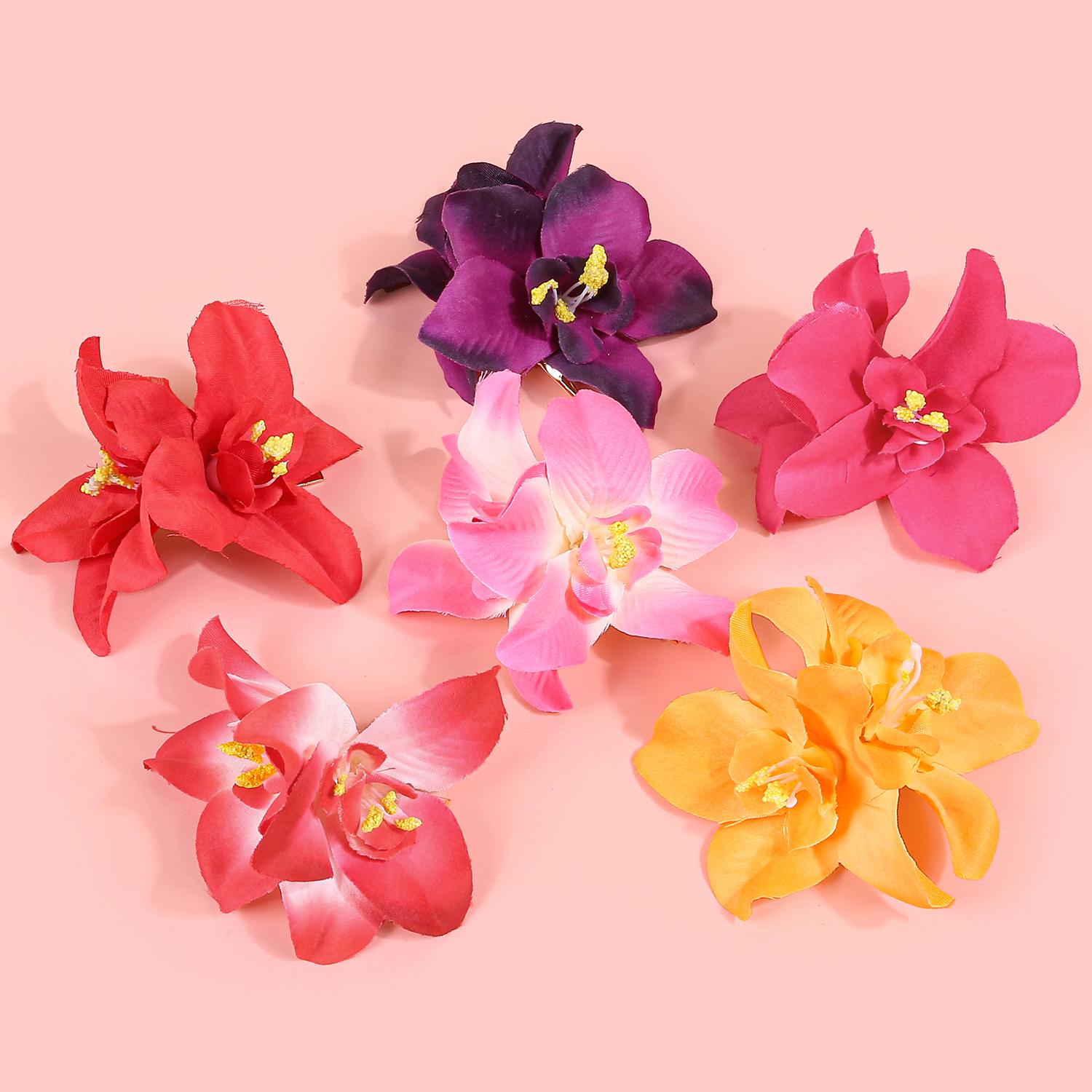 

6 шт. Гавайские искусственные заколки для волос с орхидеями, летние пляжные заколки для волос, богемные цветочные заколки, аксессуар для волос для женщин и девушек