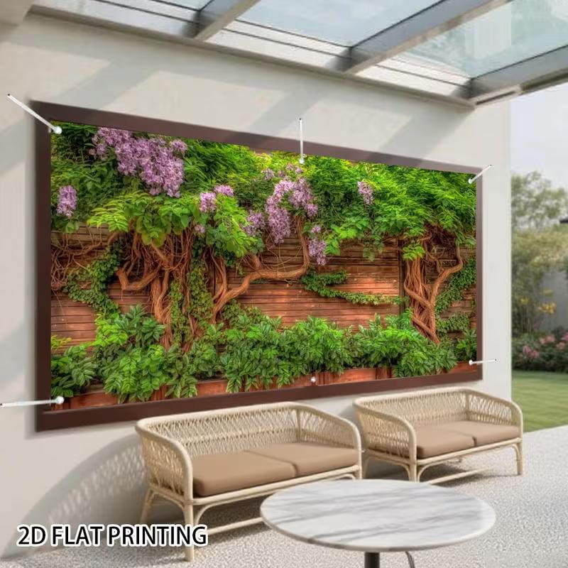 2D Wisteria Flower Vines Wooden Fence White Country House Backdrop Garden Wall Tapestry