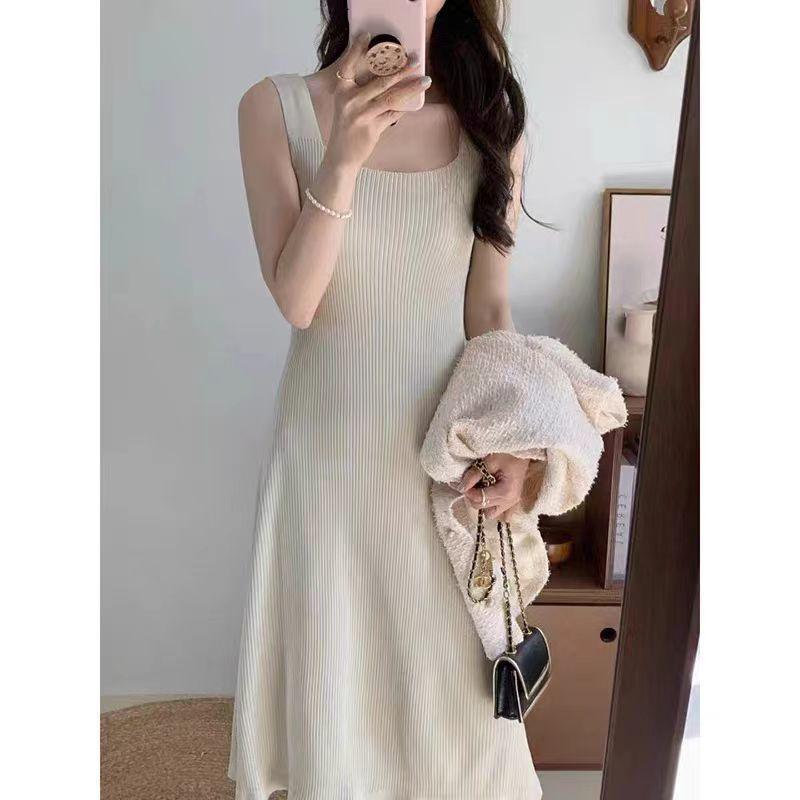 Schmales Strick-Bodycon-Kleid mit Spaghettiträgern für Damen