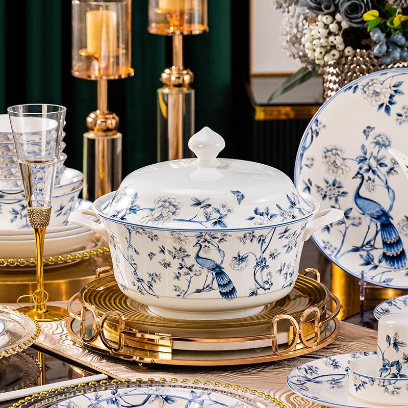 LISM Jingdezhen Peacock Blue & White Dinnerware Set