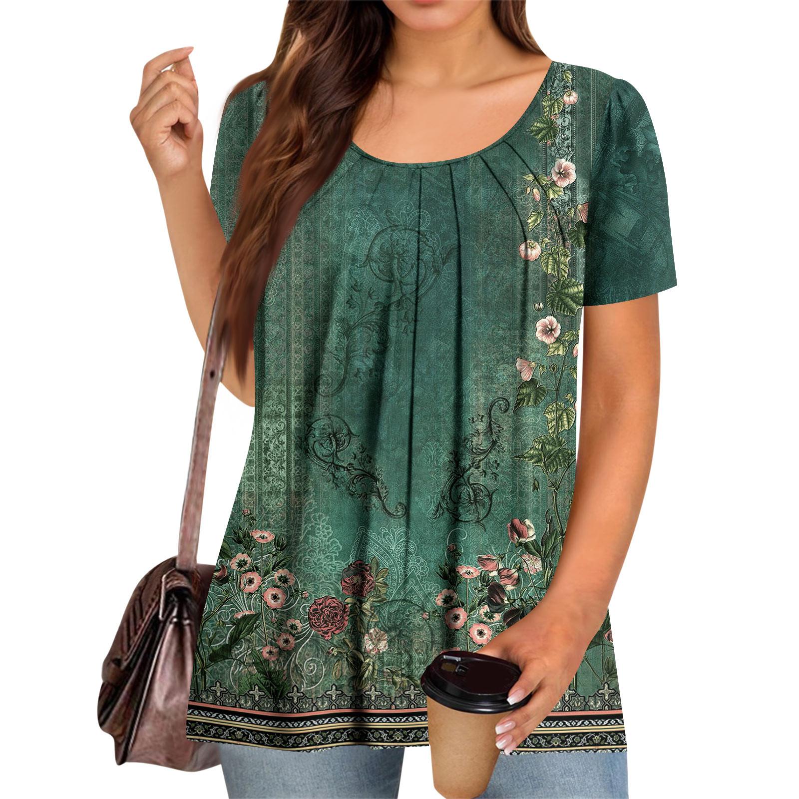 

Женская футболка с коротким рукавом, элегантная повседневная рубашка, весенне-летний наряд, струящиеся плиссированные топы с круглым вырезом спереди, летние топы S