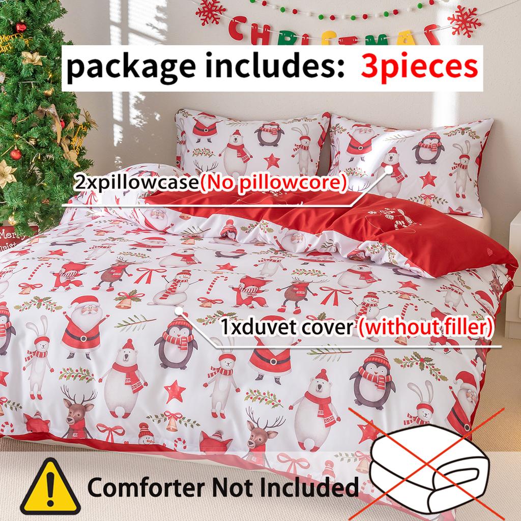 3 st/set Jul Ren Snögubbe Sängkläder Set Inkluderar 1 Påslakan Och 2 Örngott Mjukt Och Hudvänligt