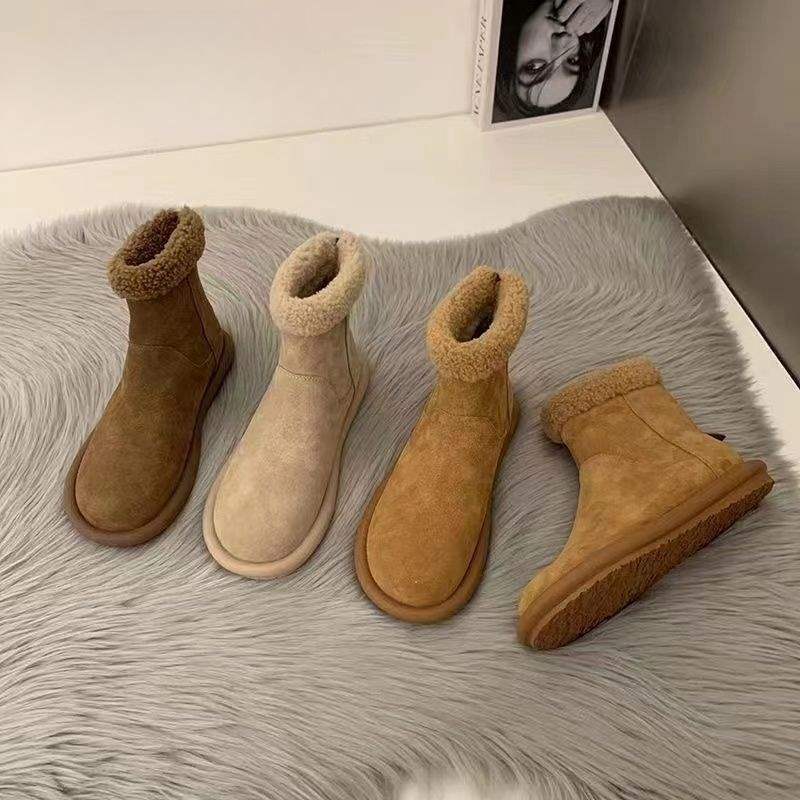 Retro ytterkläder höst och vinter varma sammetsbomullsstövlar mångsidiga tjocksulade damstövlar nya fluffiga korta stövlar Mori snöstövlar