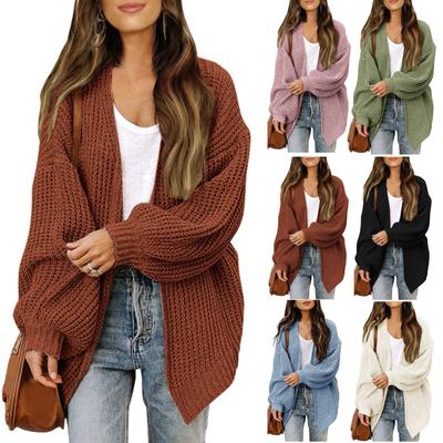 Women's Solid Color  Sleeve Coarse Wool Pocket Knitted Cardigan Sweater Sweater For Women