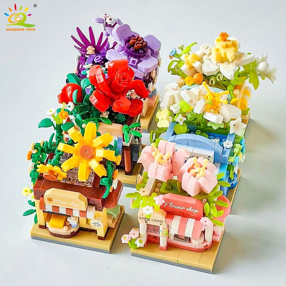 Non-Toxic Cute Moc Flower Store Model Micro Building Block Street View Shop Model Mini Brick Toy For Children Desk Home Decor.