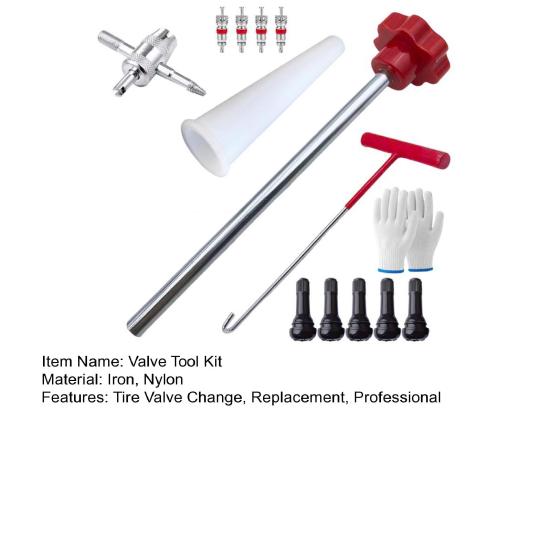 3/13 ks/Sada Nástrojová sada pro rychlou výměnu ventilku pneumatiky Jádro ventilku 4cestný ventil Kuželová polohovací trubice Tlačná tyč Rukavice Opravná sada pro ventilky automobilů