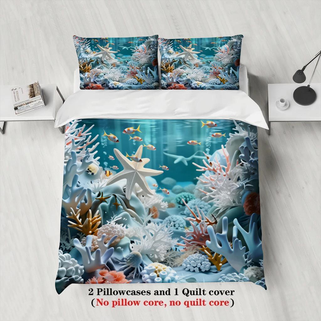 Ocean Coral Reef Bedding Set Blue Sea Life Print Bedding With Duvet Cover  Pillowcases For Bedroom