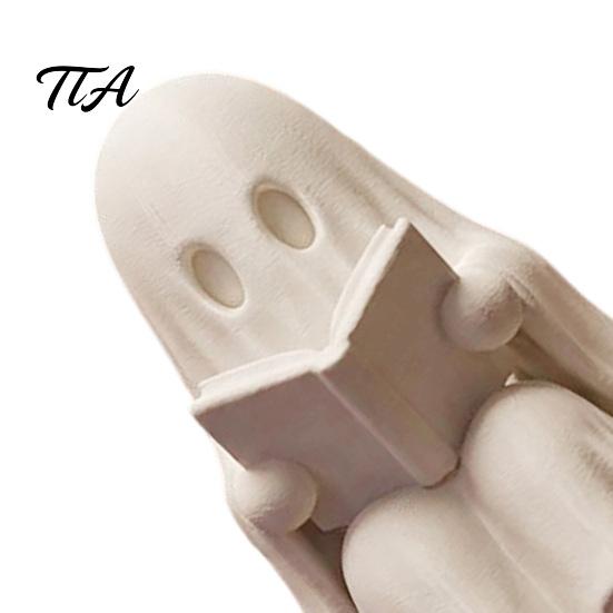 Small Shelf Sitter Ghost Reading Book Halloween Decoration, 3D Printed Statue, Creative Holiday Gift Cute Spooky Sitting Figurine for Bookshelf,
