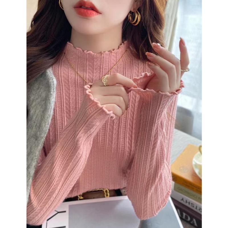 Autumn and Winter Women's Wooden Ear Bottoming Sweater, Fashionable New Half-high Collar Women's Long-sleeved Thick Sweater 2618#