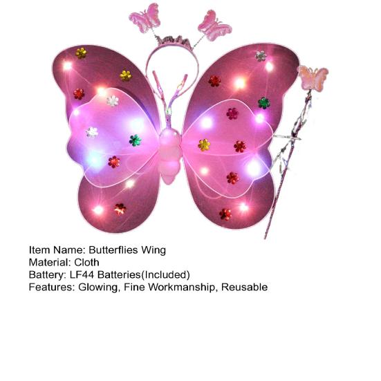 3Pcs/Set Luminous Butterflies Wing Light Up Costume Accessories Cute Vivid Kids Performance Glowing for Festival