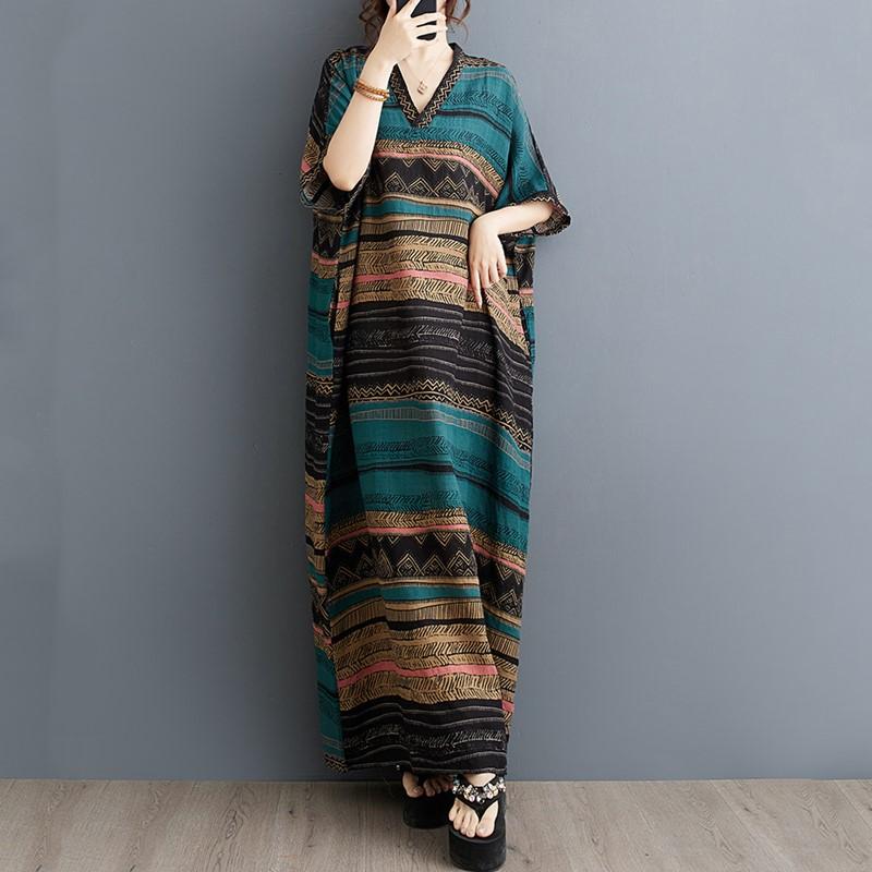 Short Sleeve Plus Size Vintage New In Dresses for Women Casual Loose Maxi Long Summer Dress