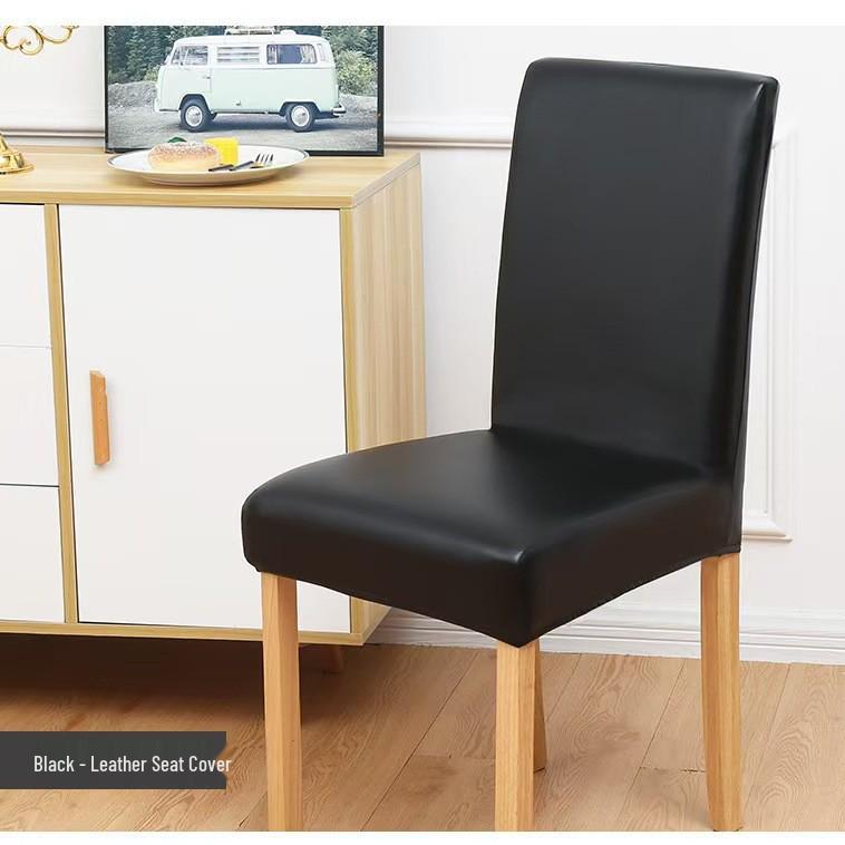 Waterproof Leather Dining Chair Cover - Stain-Proof, Elastic, Universal Fit, Low Back Cushion Cover for Home and Restaurant Use.