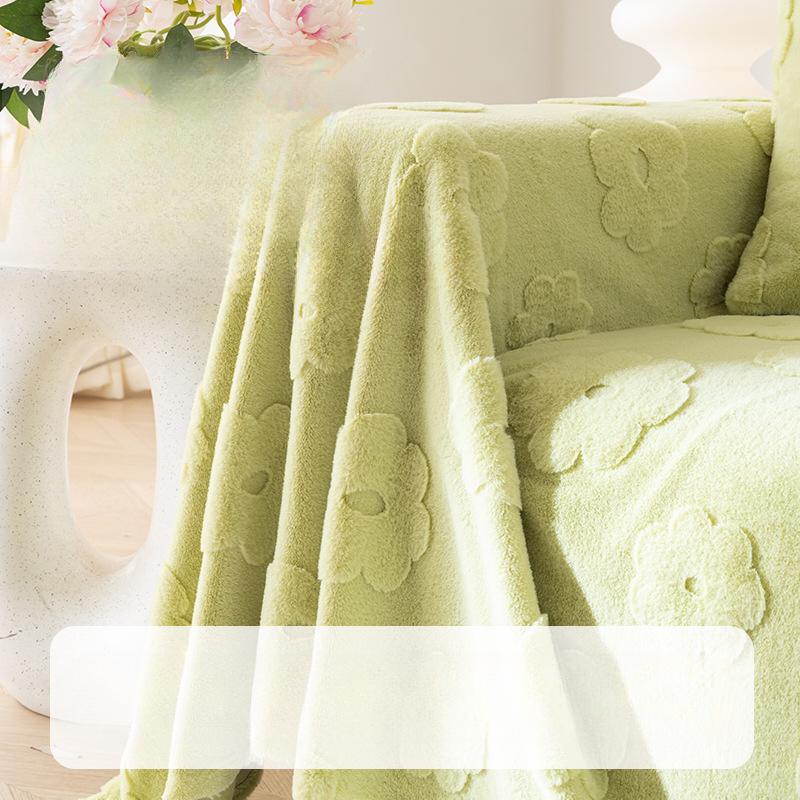 INS Style Simple Sofa Towel Rabbit Plush Autumn and Winter New Sofa Cover Cloth Dust-Proof All-Inclusive Universal Sofa Cover Blanket