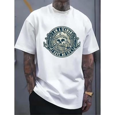 Tailles européennes T-shirt blanc homme: Credo des Gens de Mer: T-shirt Crâne & Ancre
