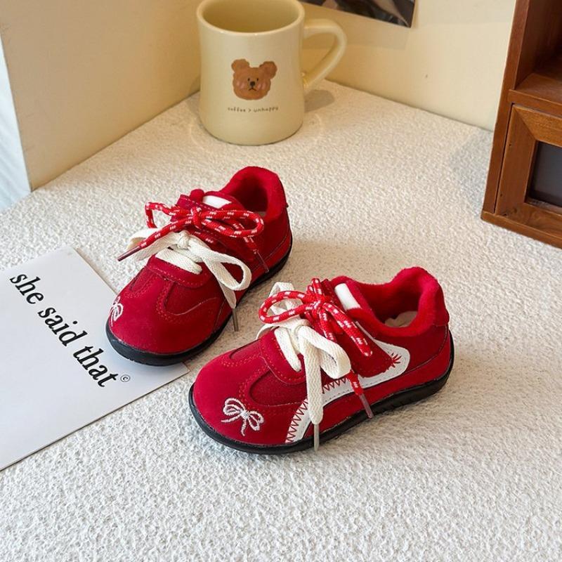 Kids Red Bow Embroidered Casual Lace Up Sneakers 23 красный