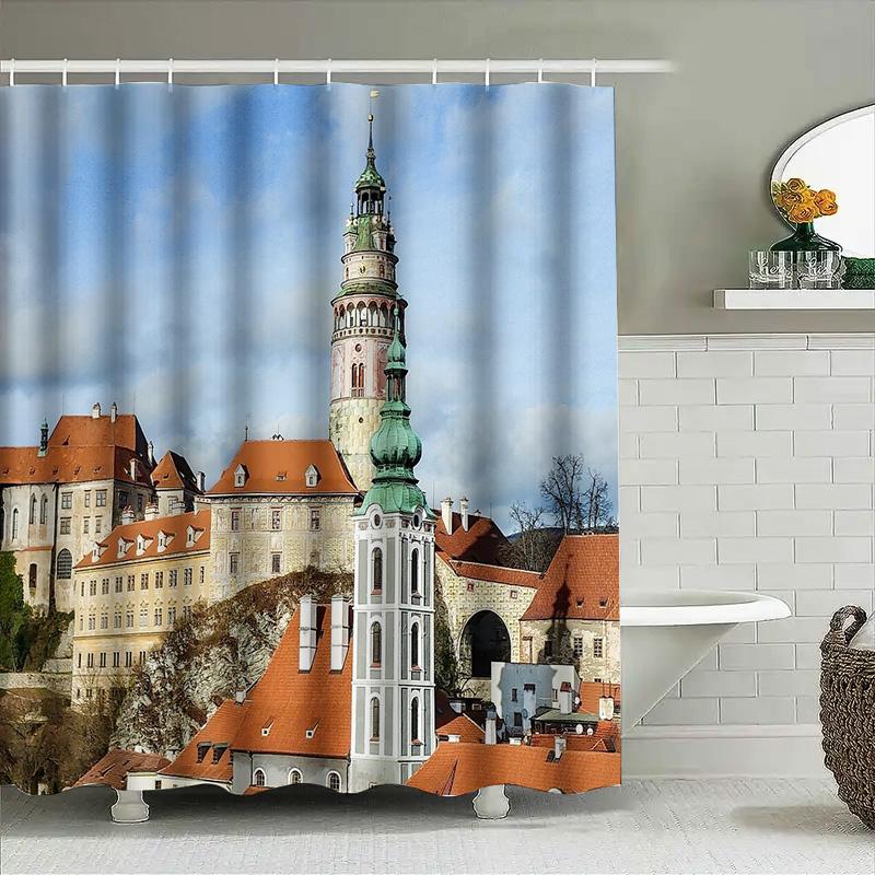 Vintage Castle Shower Curtain European Medieval Backdrop Bathroom Decor Tapestry Washable Artistic Home Textile Room Divider