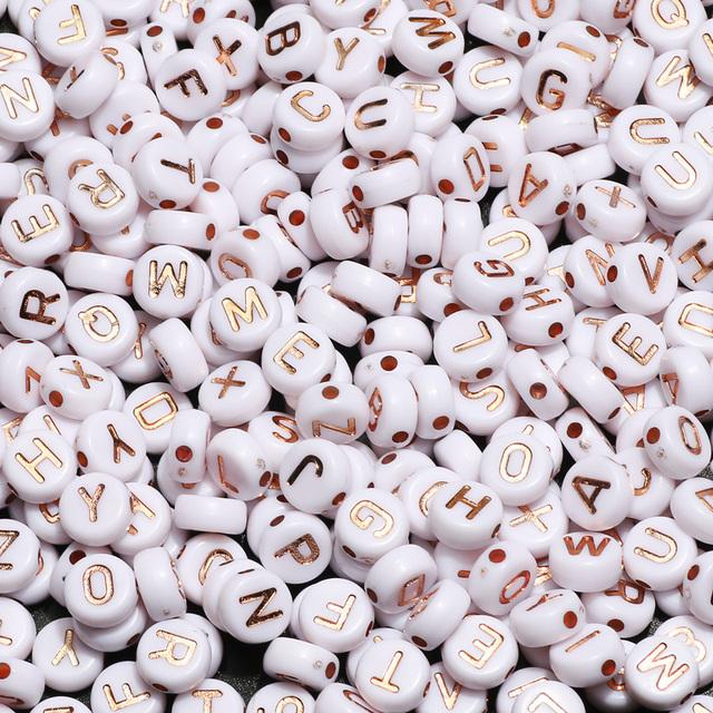 100Pcs Acrylic Flat Letter Beads Alphabet Round Smile Spacer Loose Bead For Diy Jewelry Bracelet Charm Supplies