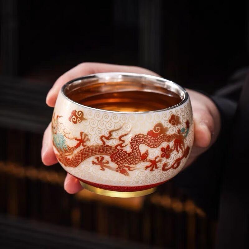 

Large Silver-Plated Dragon & Phoenix Ceramic Master Teacup Pair