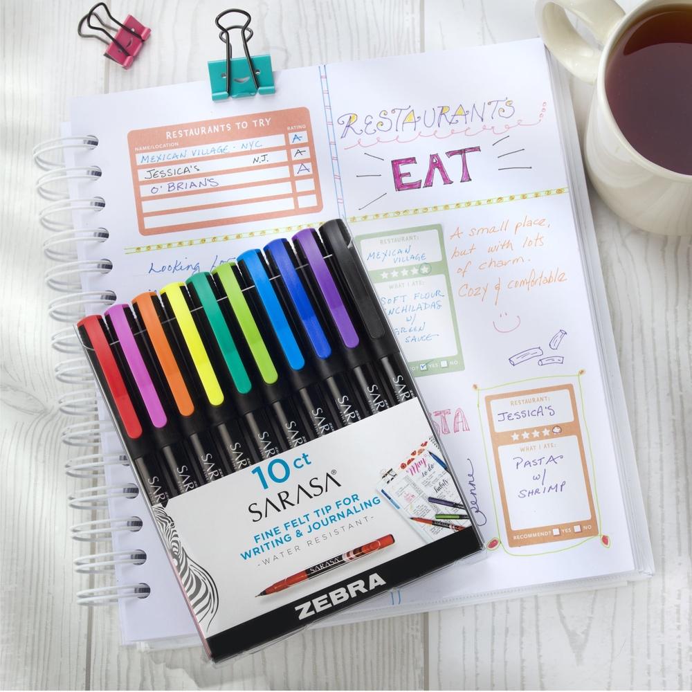 Assorted Colors 10-Cnt Fine Point Pens 0.8mm Needle Tip Smooth Quick-Drying Ink Water Resistant Eco-Friendly Writing Drawing