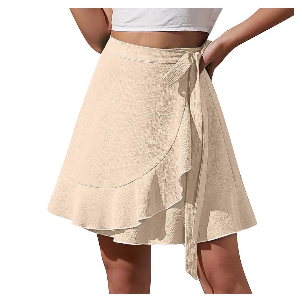 Ladies Skirt Tie Chiffon Skirt High Waist Color Ruffle Skirt